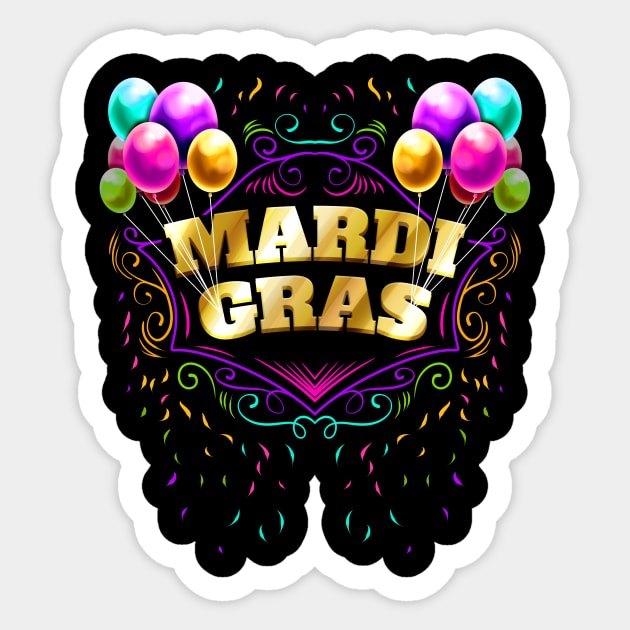 Ballons And Yellow Golden Lettering For Mardi Gras Sticker by SinBle